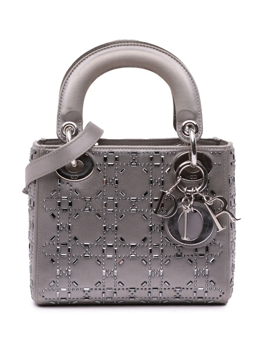 Christian Dior Pre-Owned 2018 ミニ サテン レディ ディオール カナージュ サッチェルバッグ - グレー Christian Dior Pre-Owned 2018 ミニ サテン レディ ディオール カナージュ サッチェルバッグ - グレー