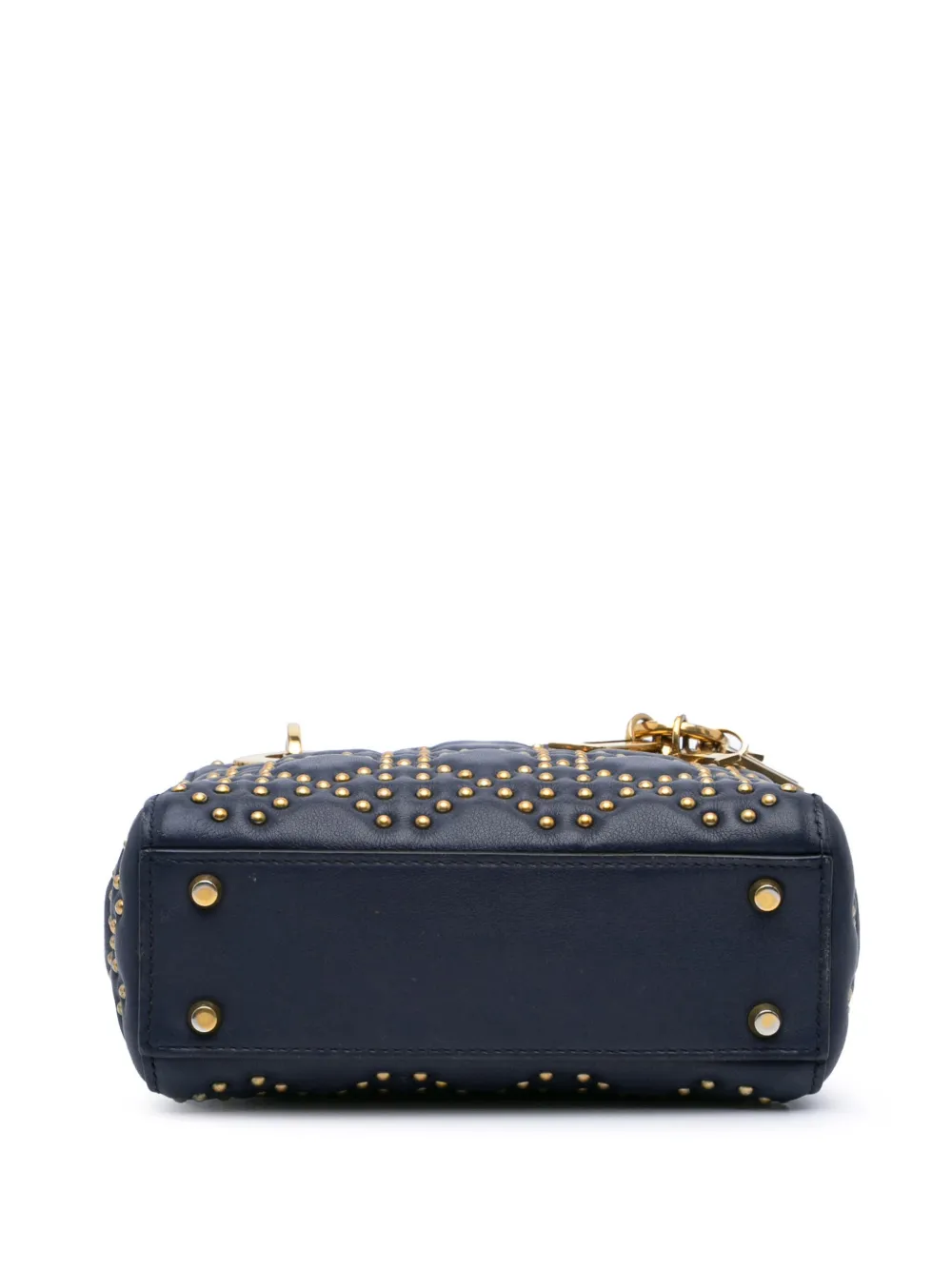 Pre-owned Dior 2017 Mini Lambskin Cannage Studded Supple Lady Satchel In Blue