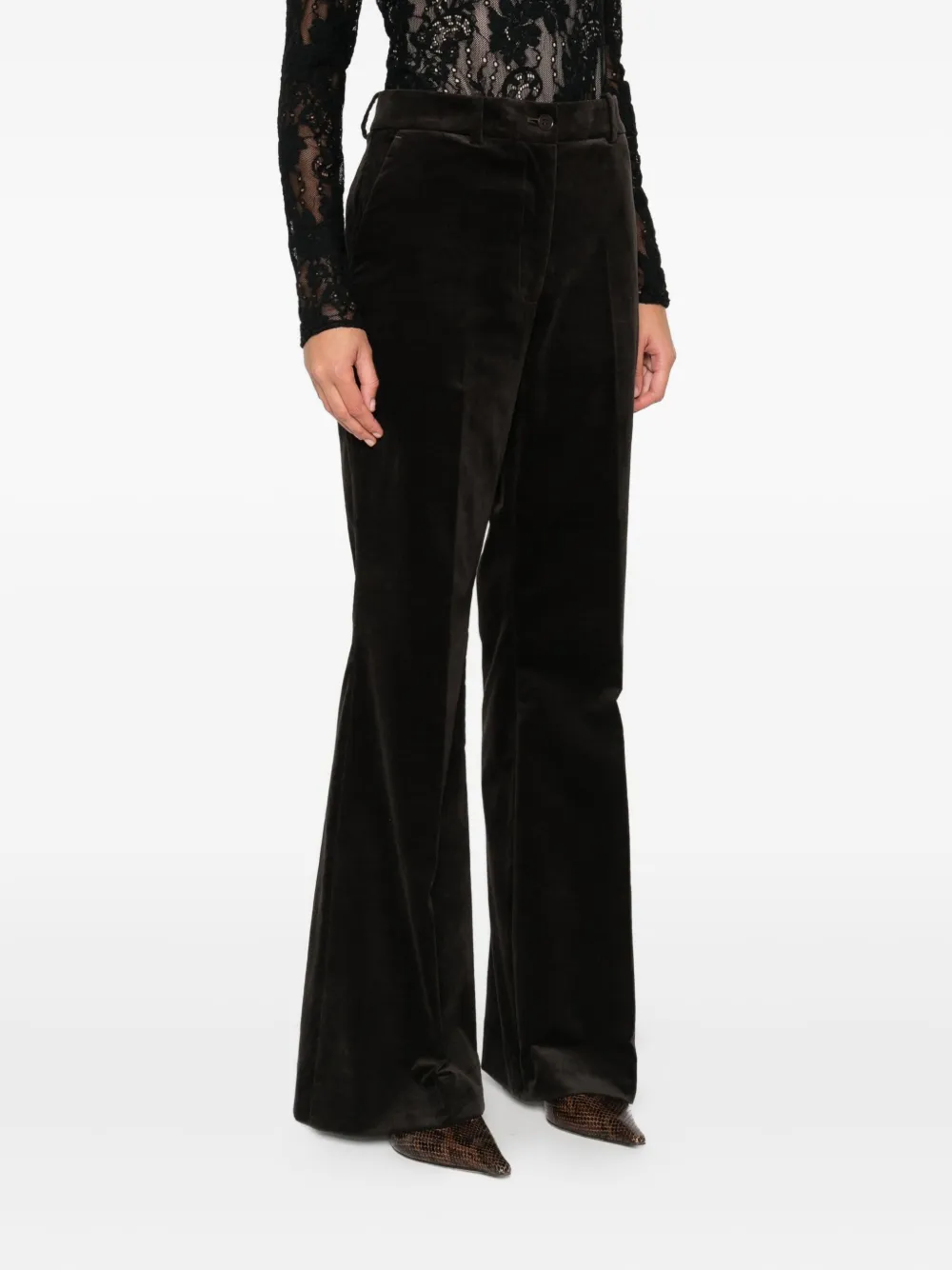 P.A.R.O.S.H. Fluwelen flared broek Bruin