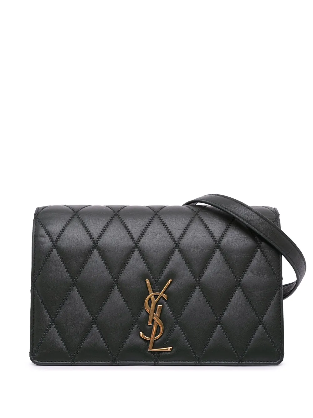 Pre-owned Saint Laurent 2019 Diamond Quilted Lambskin Angie Chain Bag Crossbody Bag In Green