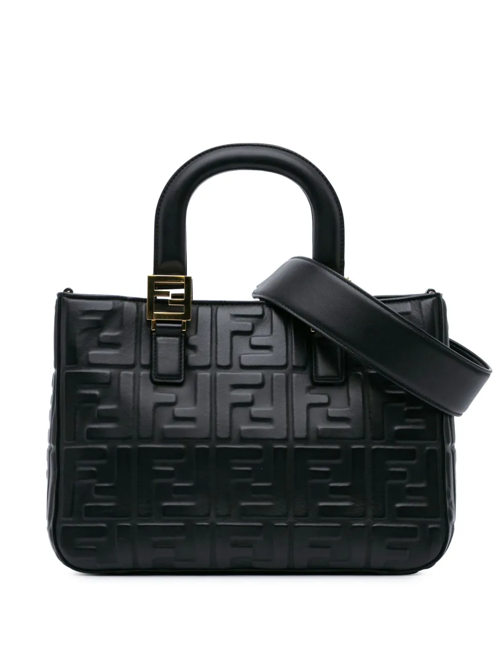 Fendi Pre-Owned 2010-2024 スモール ズッカ エンボスナッパ FF 1974 トート サッチェルバッグ - ブラック Fendi Pre-Owned 2010-2024 スモール ズッカ エンボスナッパ FF 1974 トート サッチェルバッグ - ブラック