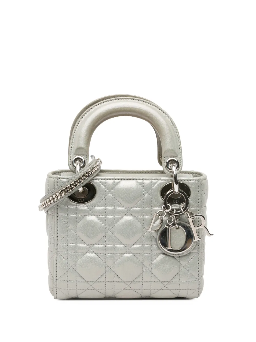 Christian Dior Pre-Owned 2016 ミニ イリディセントラムスキン カナージュ レディ ディオール サッチェルバッグ Christian Dior Pre-Owned 2016 ミニ イリディセントラムスキン カナージュ レディ ディオール サッチェルバッグ