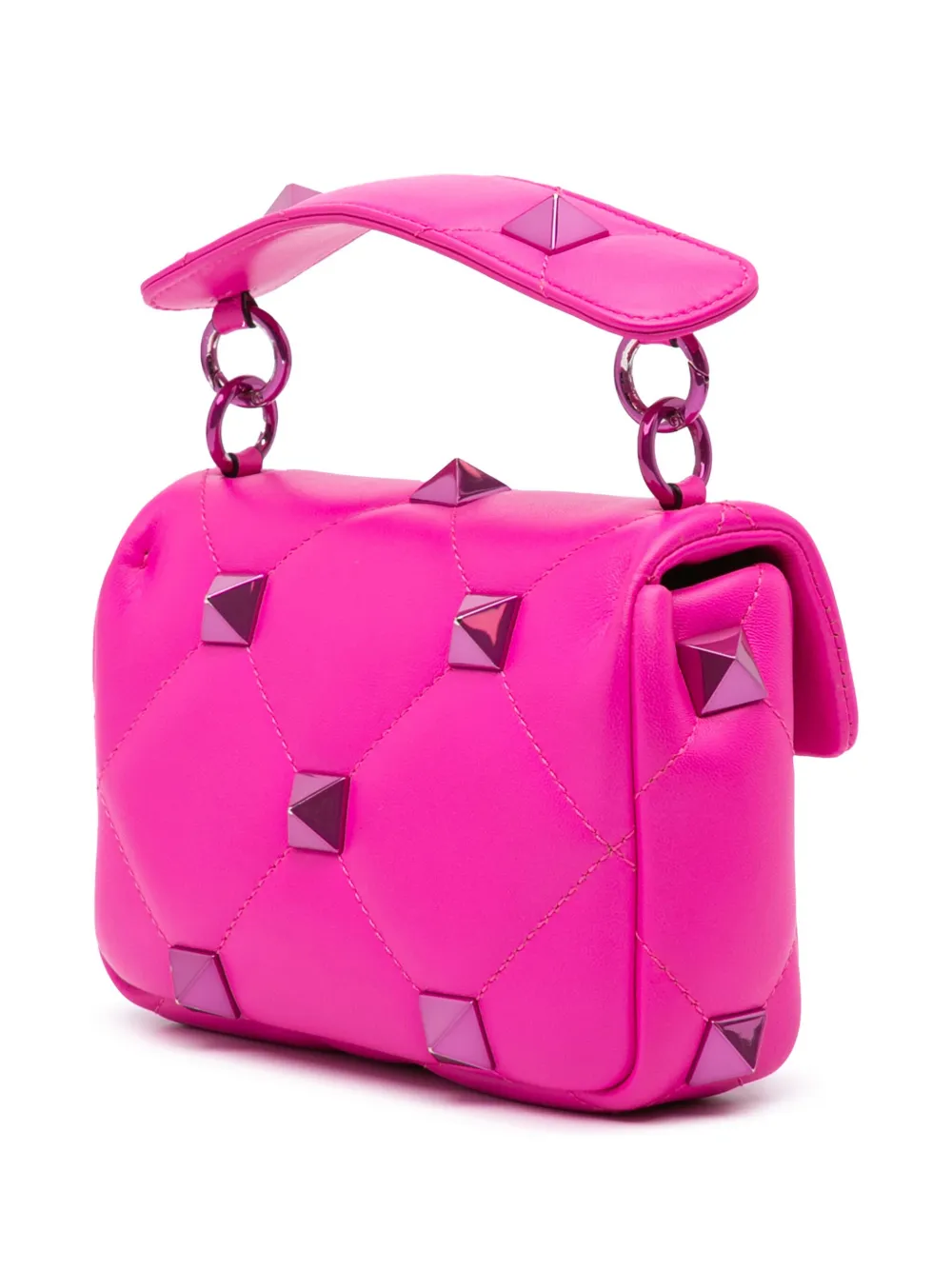 Pre-owned Valentino Garavani 2018-2024 Small Nappa Lacquer Monochrome Roman Stud Satchel In Pink