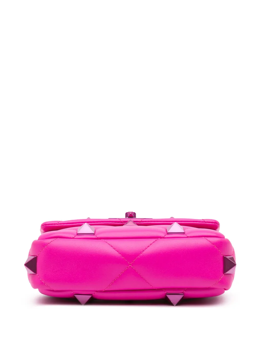 Pre-owned Valentino Garavani 2018-2024 Small Nappa Lacquer Monochrome Roman Stud Satchel In Pink