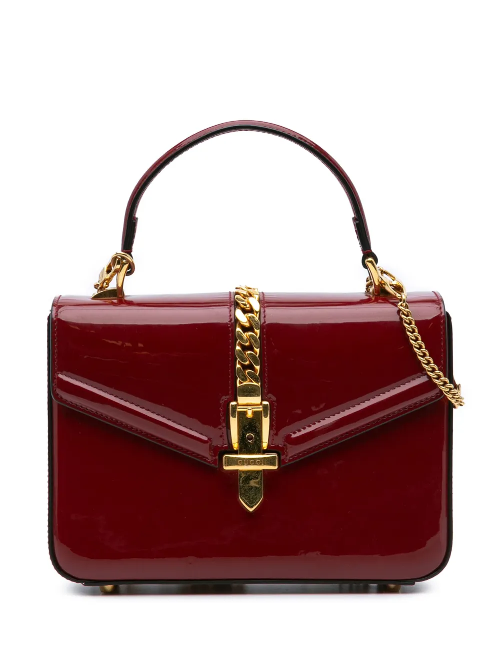 Gucci Pre-Owned 2016-2024 Mini Patent Sylvie 1969 Top Handle Bag satchel | Red | Image 1