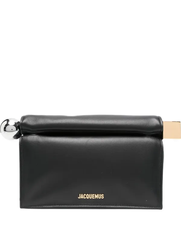 Jacquemus The Rond Carré Leather Clutch Bag in Black