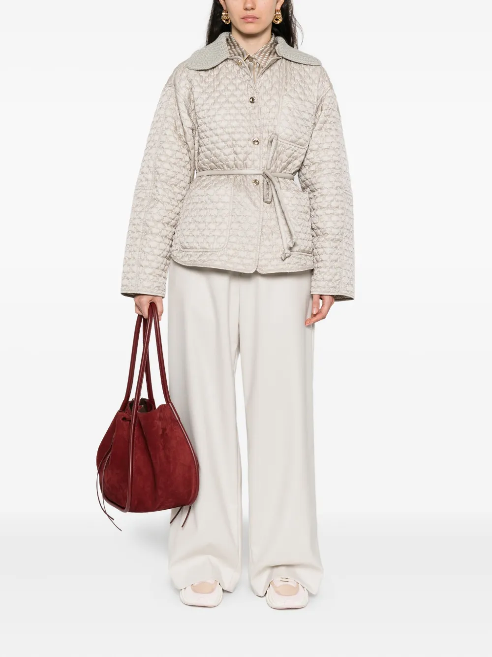 Moncler quilted knit-collar jacket Grijs