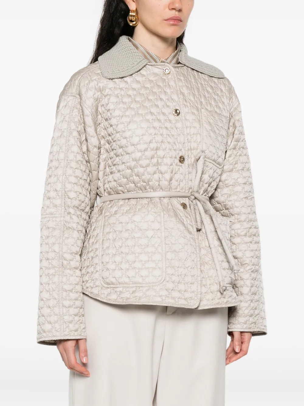 Moncler quilted knit-collar jacket Grijs