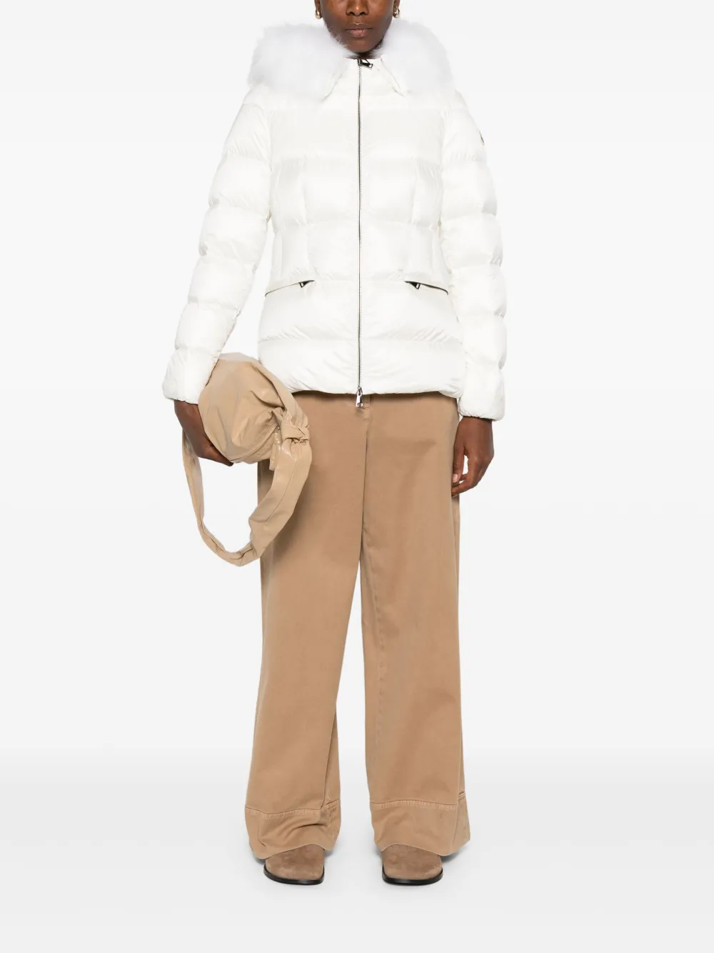 Moncler fur-trimmed hooded jacket Wit