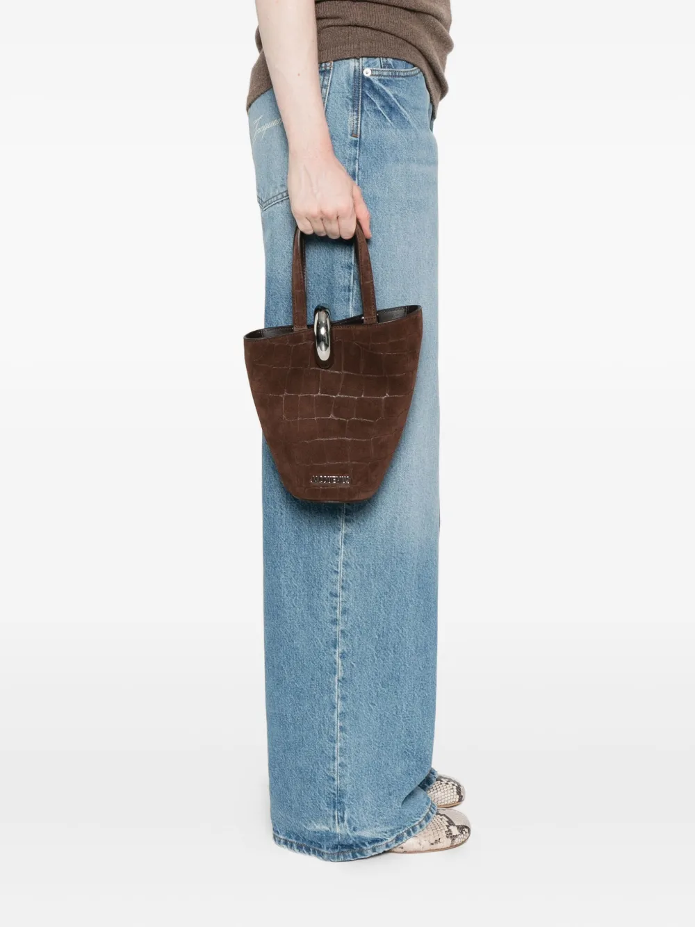 Jacquemus crocodile-effect ring-detail tote bag - Bruin