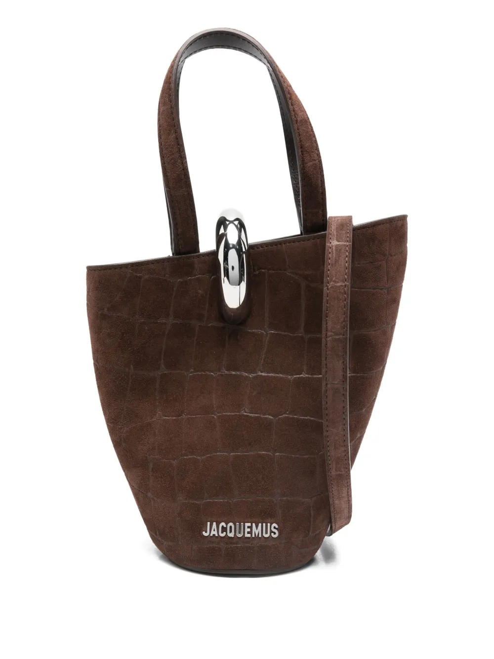 Jacquemus Crocodile-effect Ring-detail Tote Bag In Brown