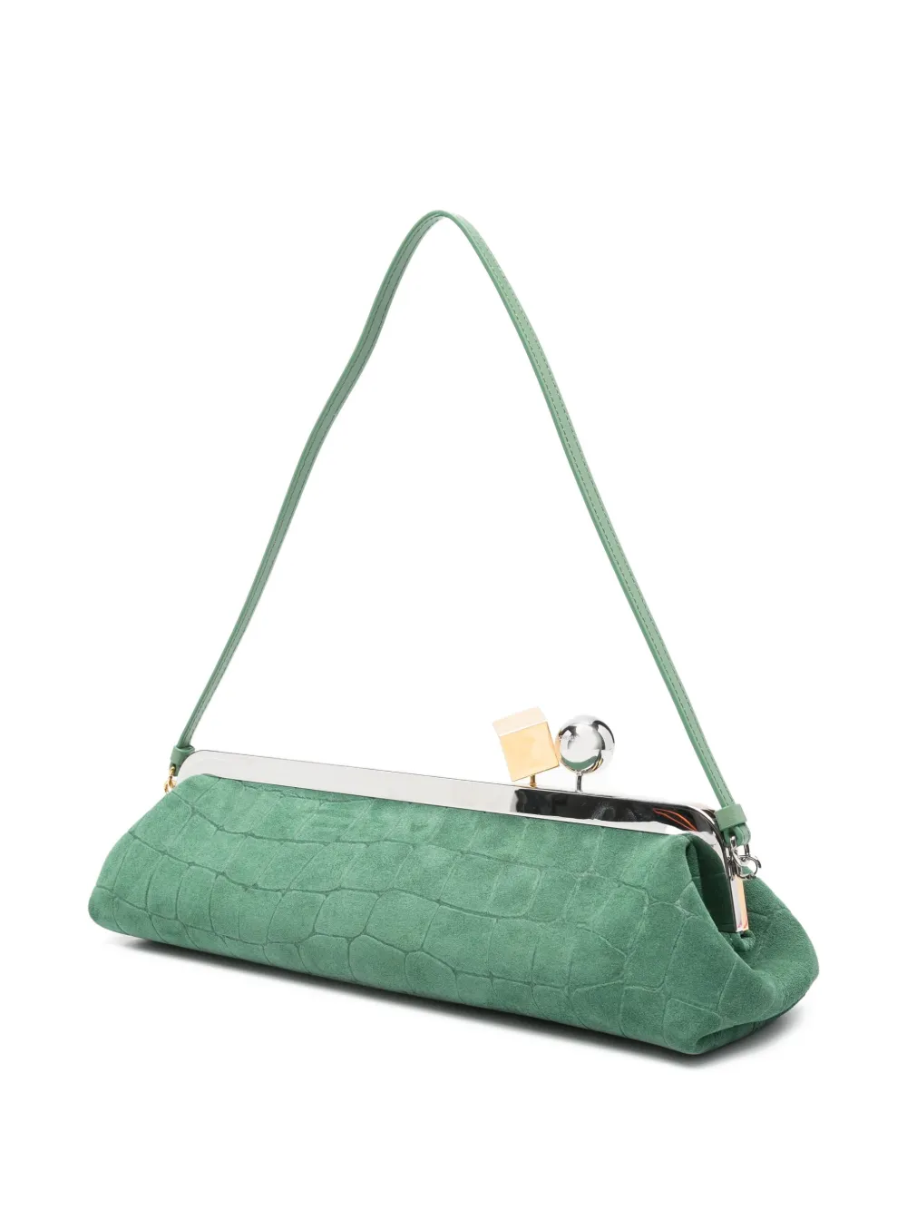 Jacquemus Le Salon Croc-effect Suede Clutch In Green