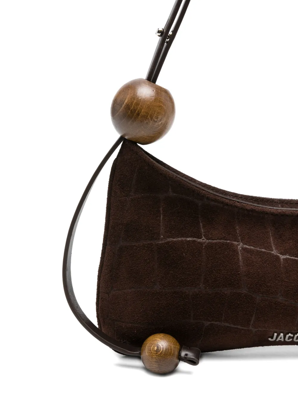 Jacquemus Le Bisou Perle Embellished Leather-trimmed Croc-effect Suede Shoulder Bag In Brown