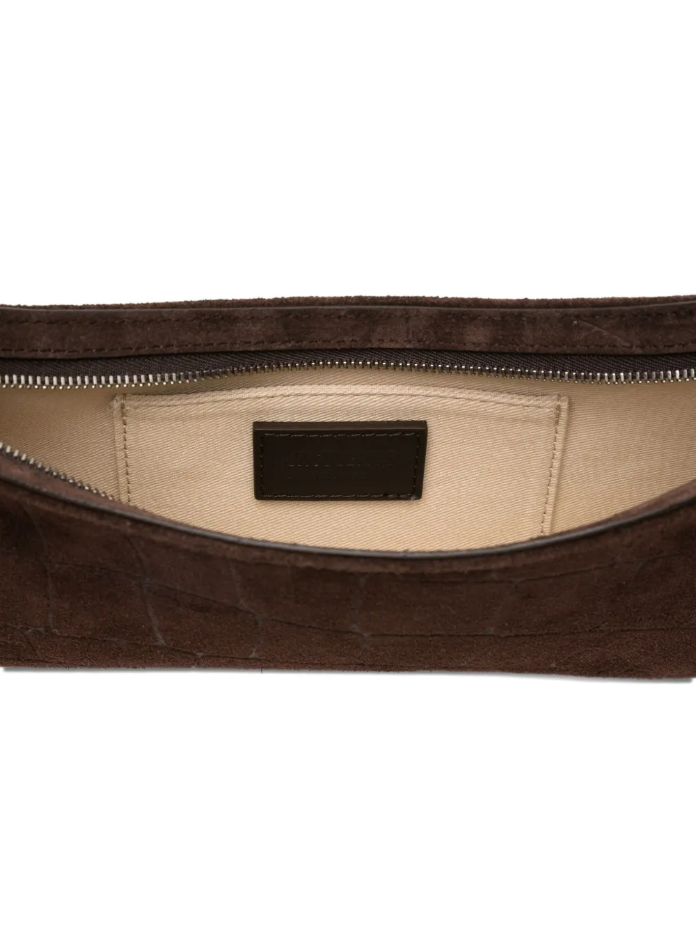 Jacquemus Le Bisou Perle Embellished Leather-trimmed Croc-effect Suede Shoulder Bag In Brown