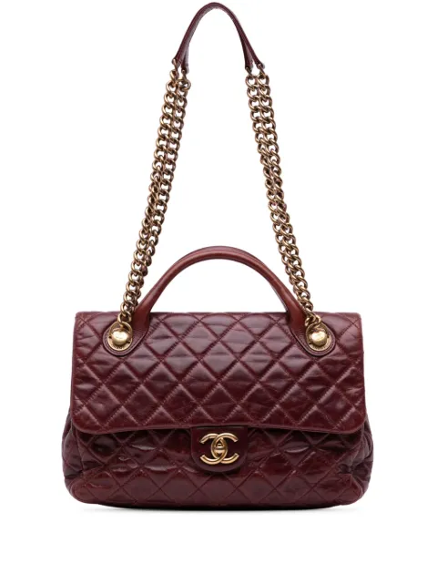 CHANEL Pre-Owned 2013-2014 Medium Glazed Calfskin Castle Rock Top Handle Flap satchel