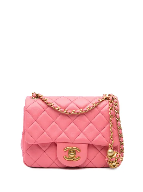 CHANEL Pre-Owned 2021-2024 Mini Square Classic Lambskin Pearl Crush Single Flap crossbody bag