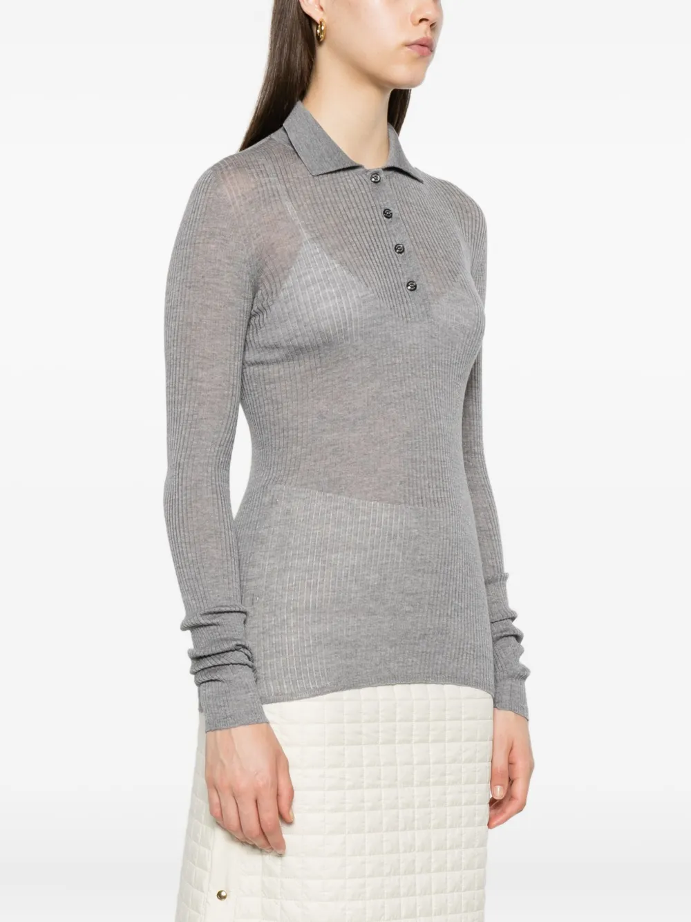 Moncler ribbed wool polo top Grijs