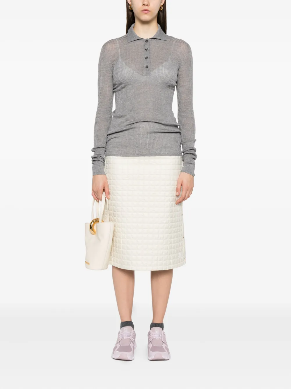 Moncler ribbed wool polo top Grijs