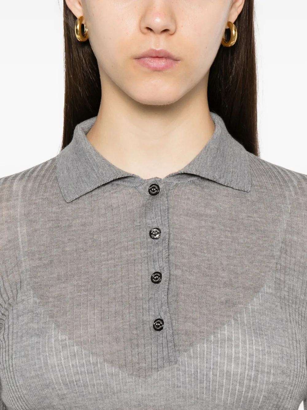 Moncler ribbed wool polo top Grijs