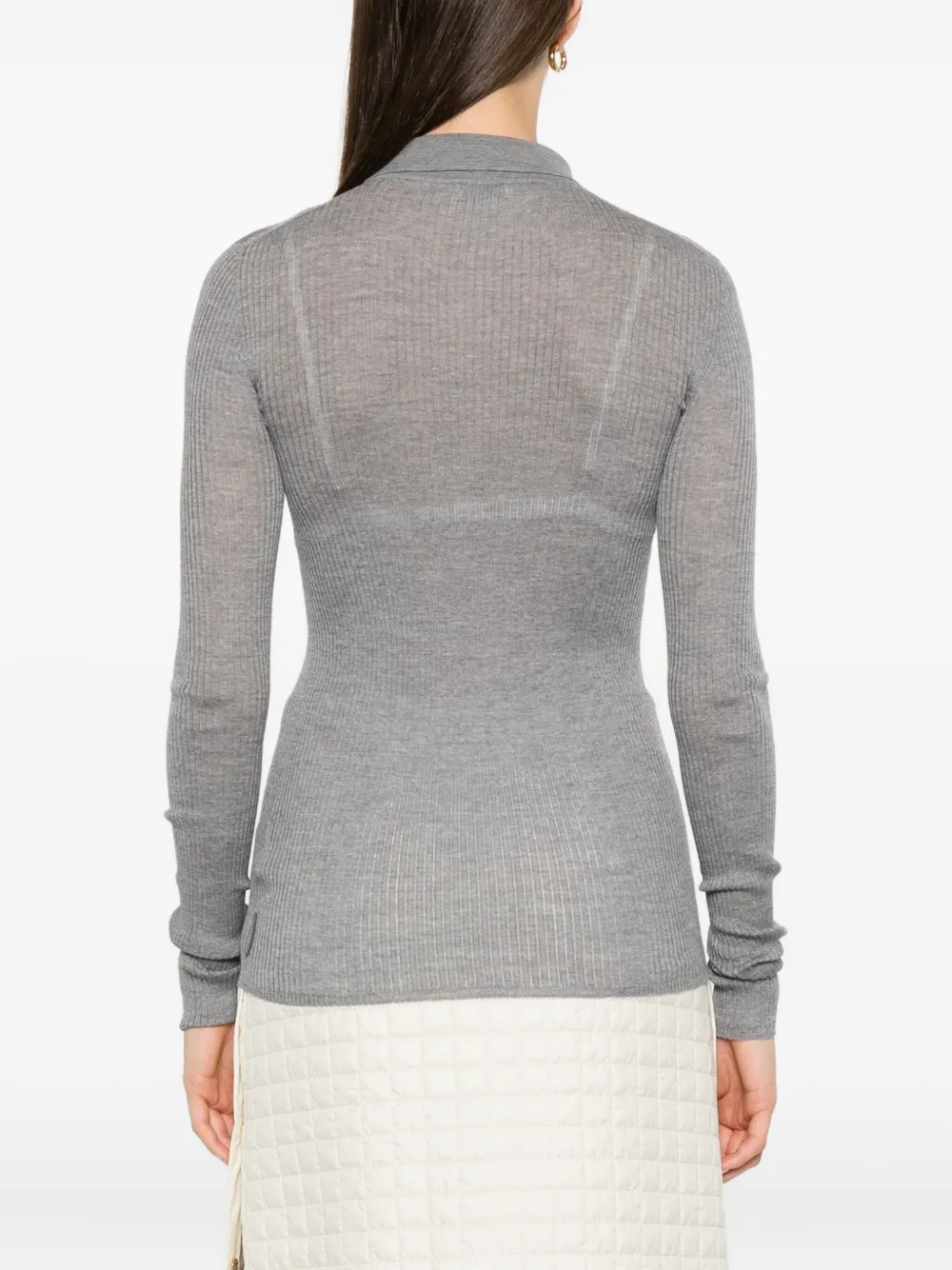 Moncler ribbed wool polo top Grijs