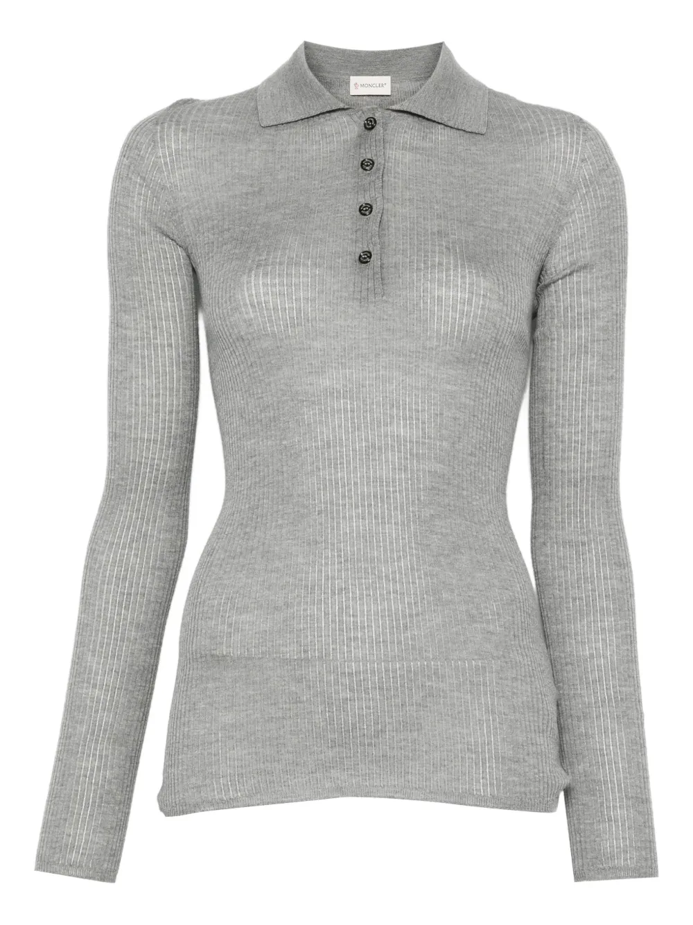 Moncler ribbed wool polo top Grijs