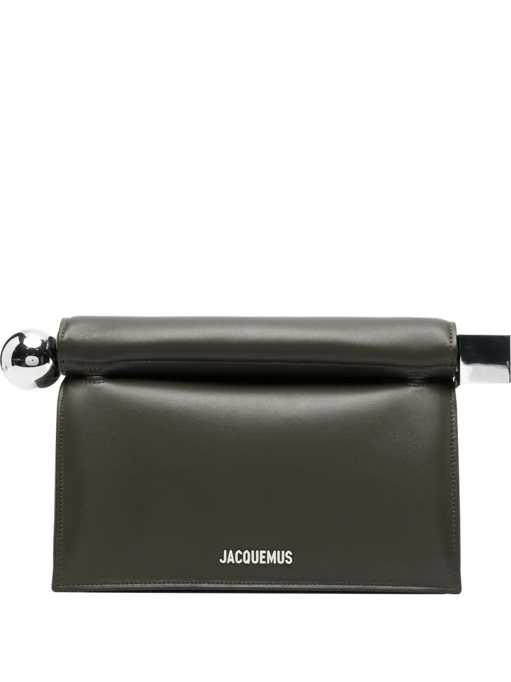 Jacquemus Womens Dark Khaki La Pochette Rond Carre Leather Clutch Bag In Gray