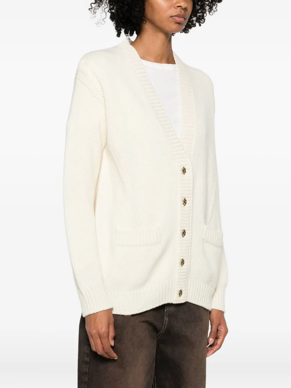 Moncler V-neck Cardigan In Neutral