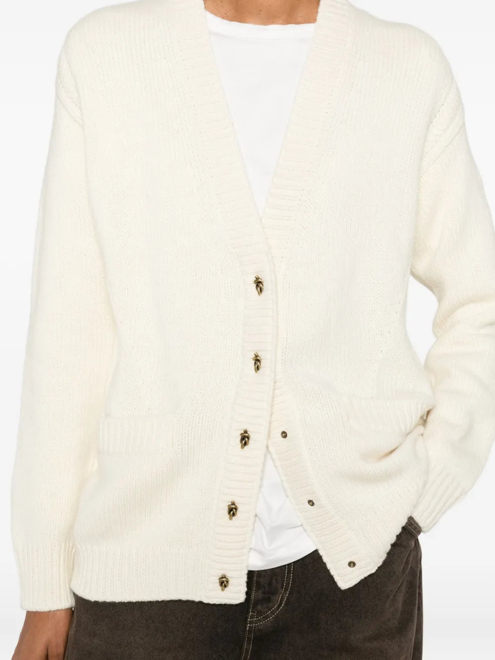 Moncler V-neck Cardigan In Neutral