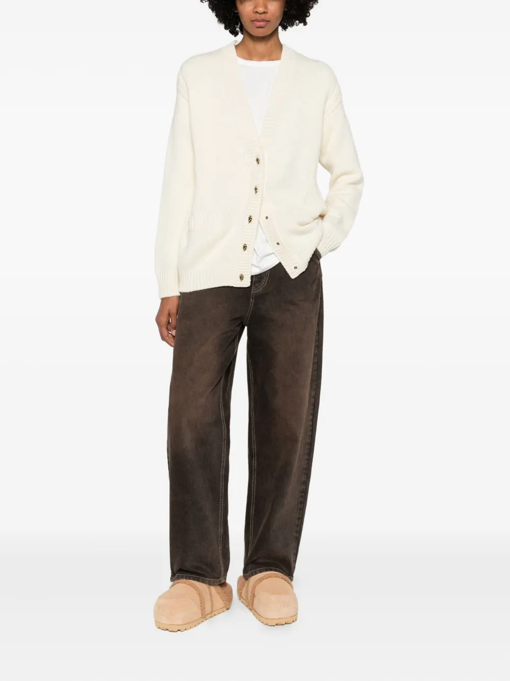 Moncler V-neck Cardigan In Neutral
