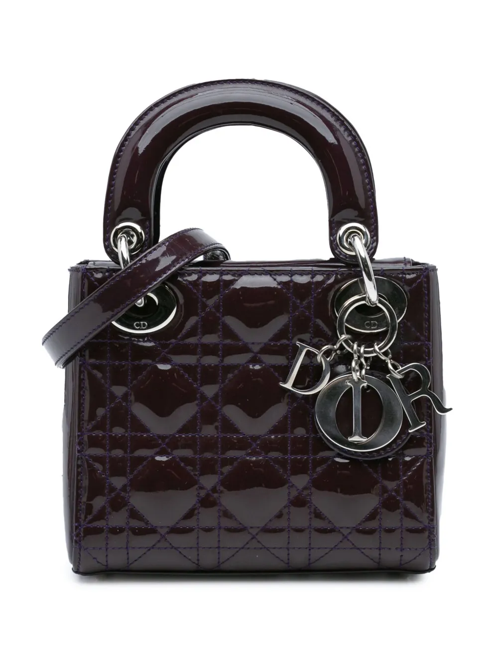 Christian Dior Pre-Owned 2015 ミニ パテント カナージュ レディ ディオール サッチェルバッグ - パープル Christian Dior Pre-Owned 2015 ミニ パテント カナージュ レディ ディオール サッチェルバッグ - パープル