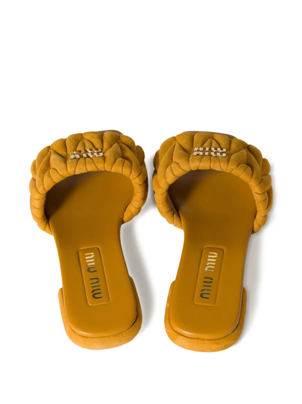 Miu matelassé suede slides Yellow