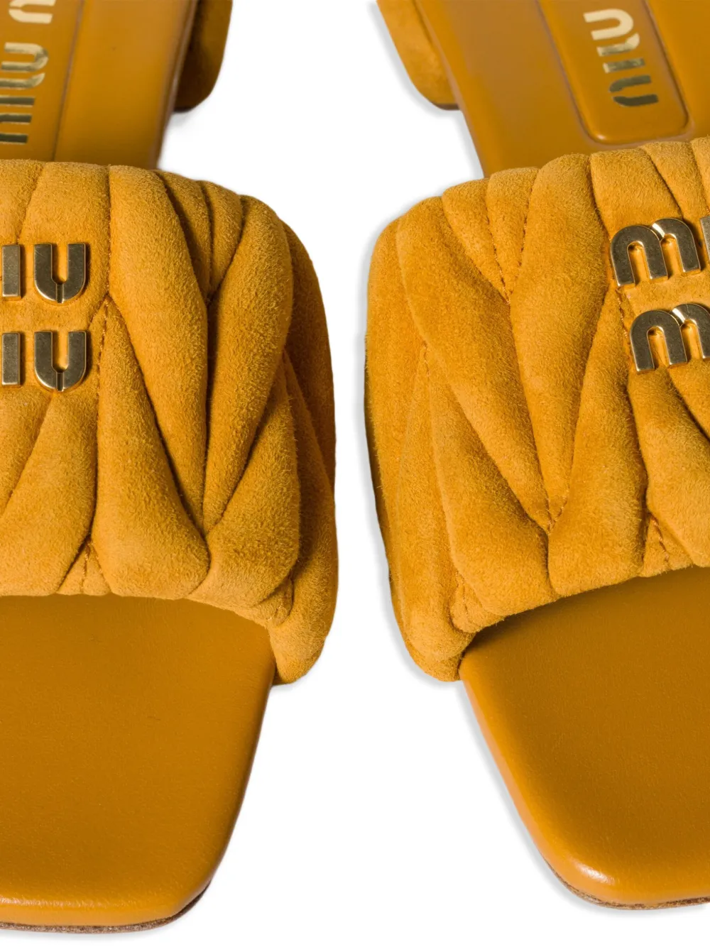 Miu matelassé suede slides Yellow