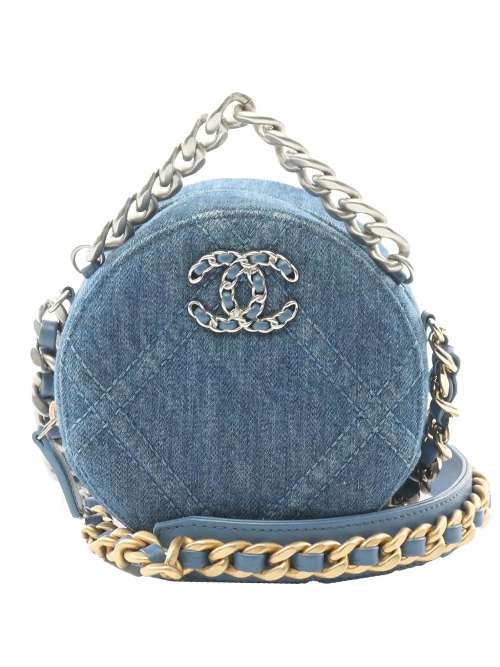 Pre-owned Chanel 2021 Denim 19 Round Clutch With Chain Satchel In Blue