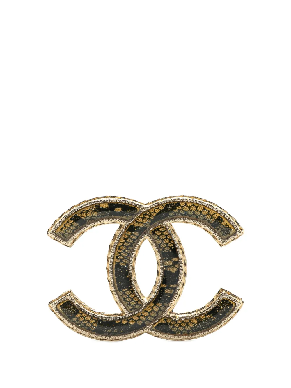 Pre-owned Chanel 2013 Faux Lace And Resin Gold Plated Cc Brooch Costume Brooch In Black