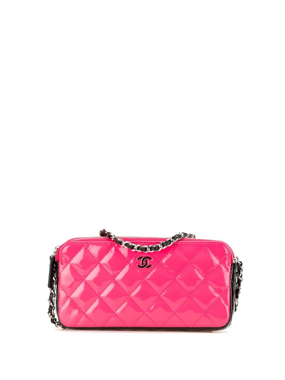 CHANEL Pre-Owned 2019 Bicolor Patent Double Zip Wallet on Chain CHANEL Pre-Owned 2019 Bicolor Patent Double Zip Wallet on Chain