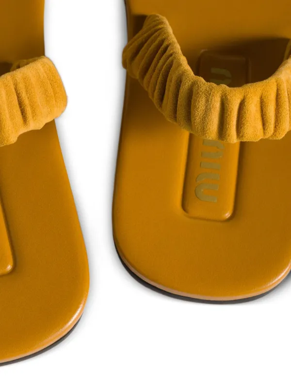 Miu Miu Ruched Suede Sandals | Yellow | FARFETCH