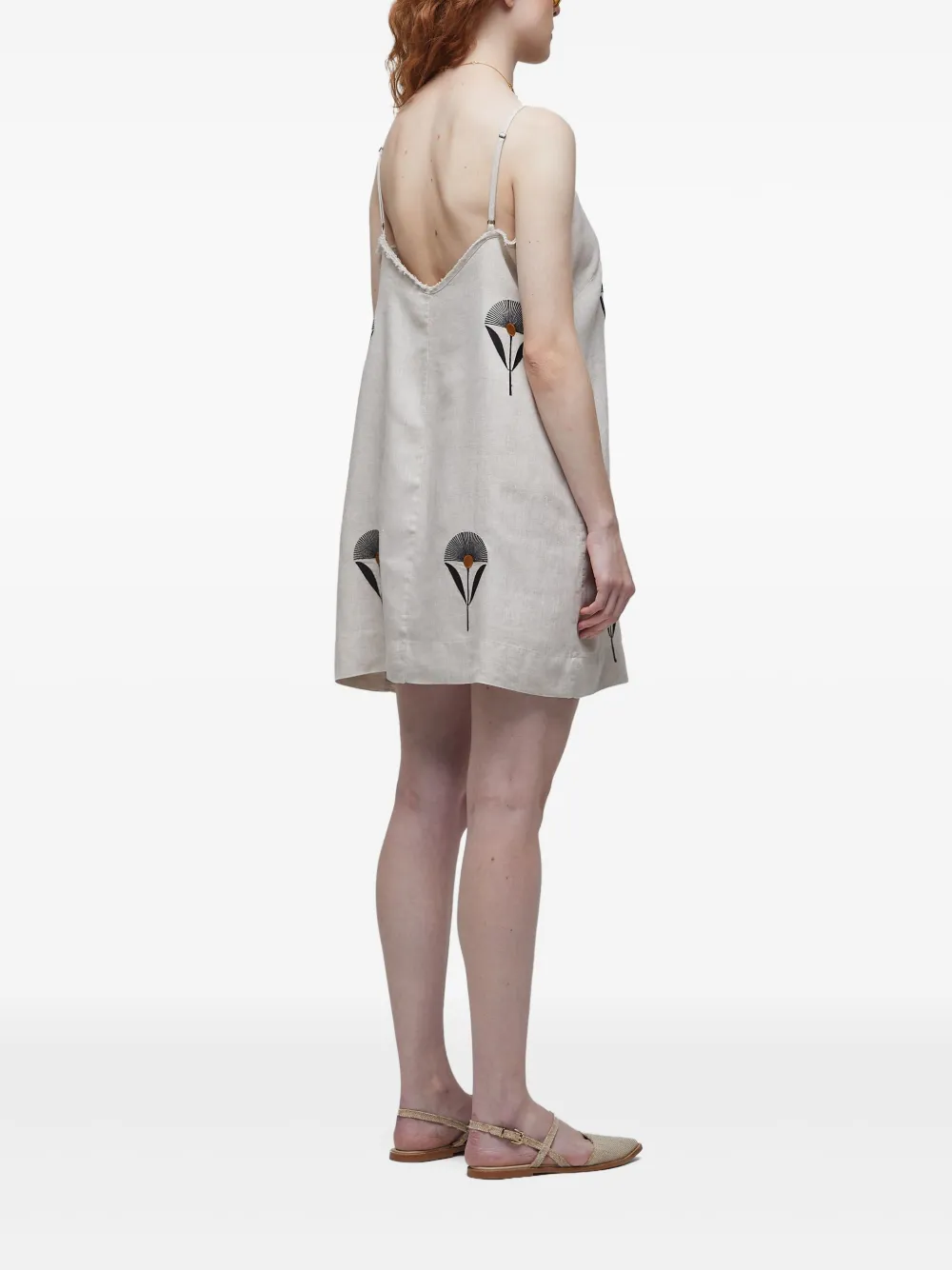 Osklen Jurk met geborduurde bloemen Beige