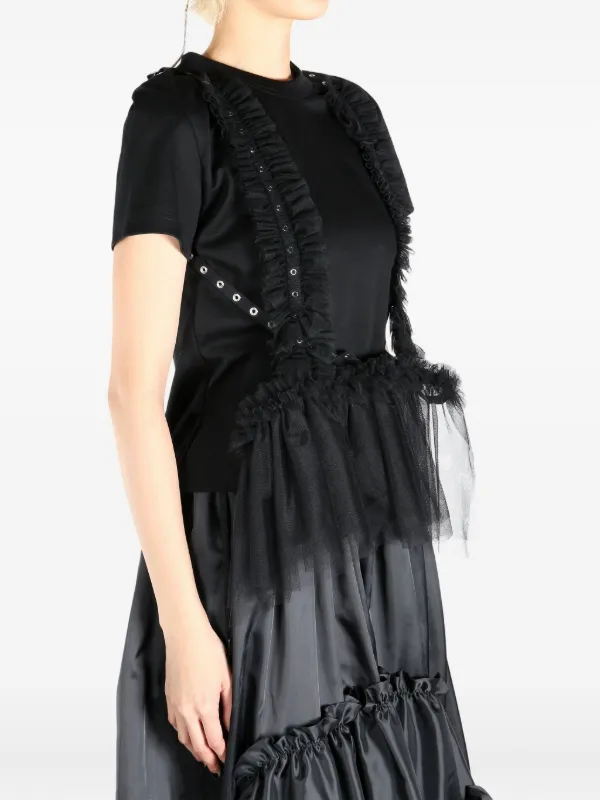 ノアール ケイ ニノミヤ、チュールラッフルTシャツ Noir Kei Ninomiya tulle-detailing T-shirt | ブラック | FARFETCH JP