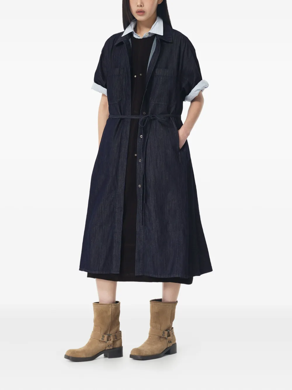 STUDIO TOMBOY denim belted shirt dress - Blauw