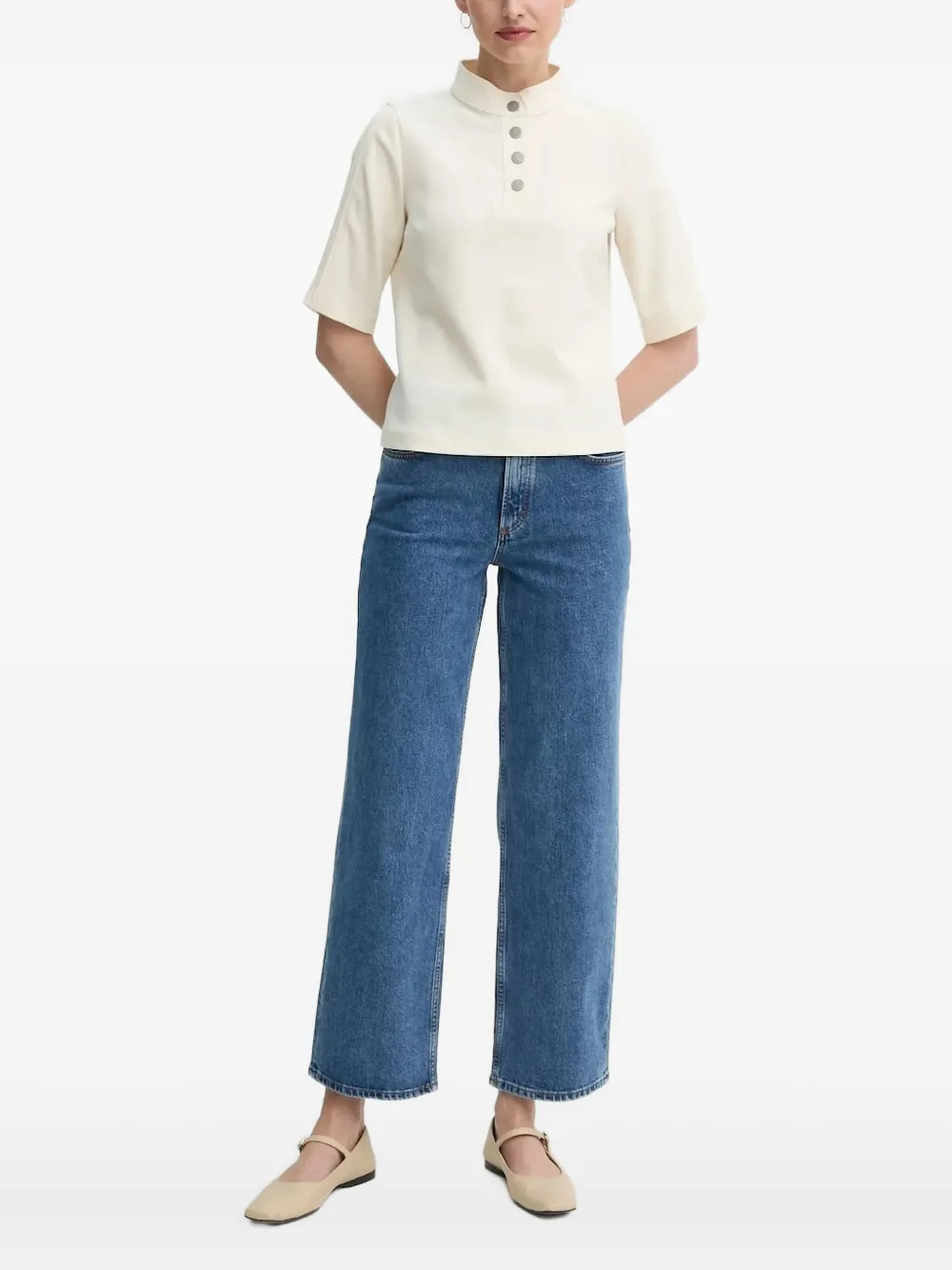 Ba&Sh mock-neck button-placket blouse Beige