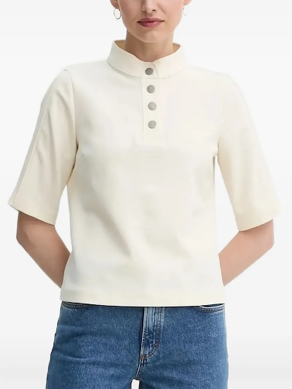 Ba&Sh Blouse met opstaande hals en knopenbies Beige