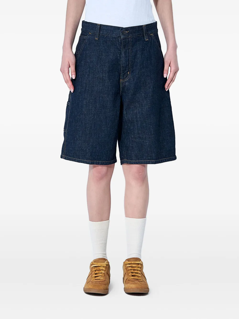 Carhartt WIP Brandon logo-patch denim shorts Blauw