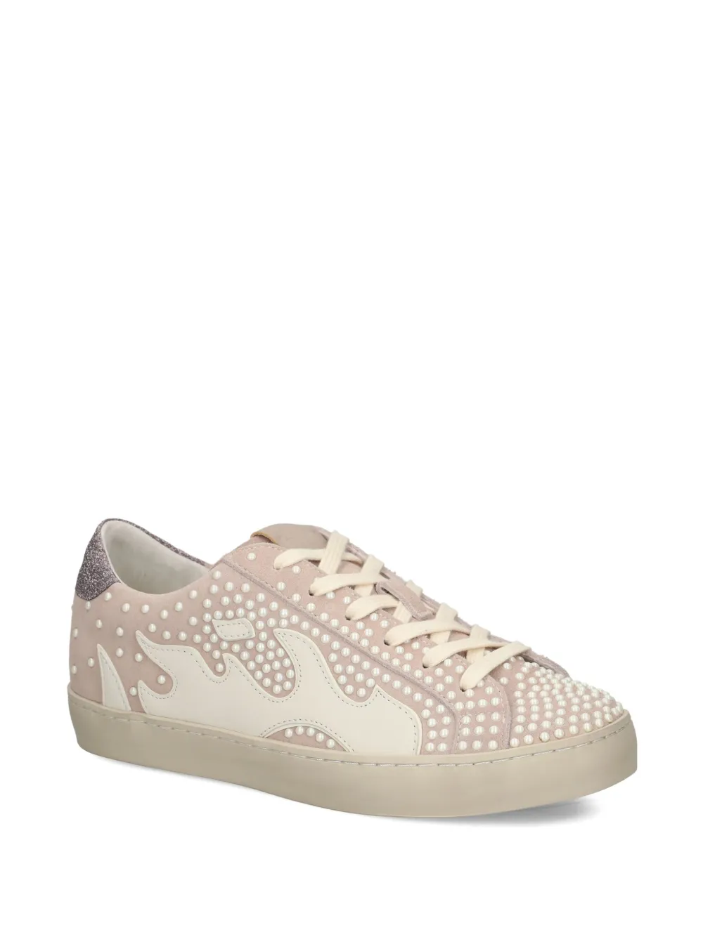 Gamin flame-embroidered embellished sneakers Neutrals