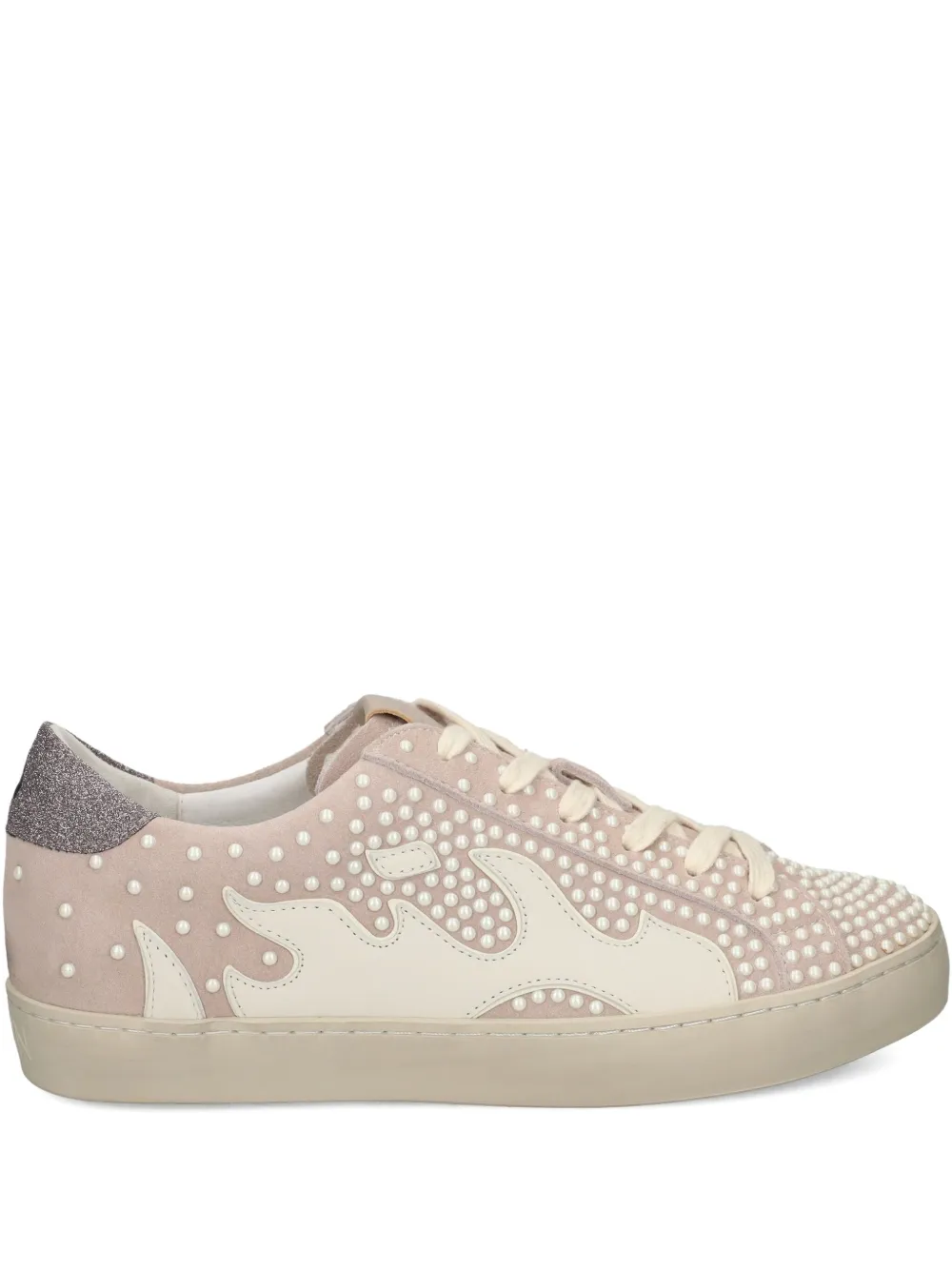 Gamin flame-embroidered embellished sneakers Neutrals