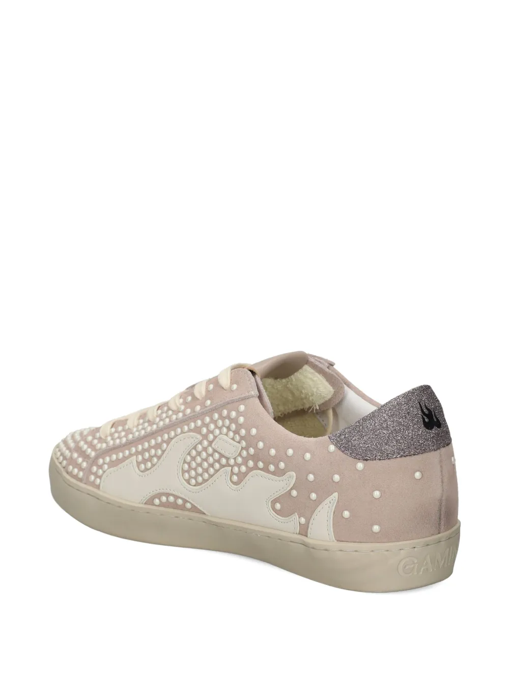 Gamin flame-embroidered embellished sneakers Neutrals