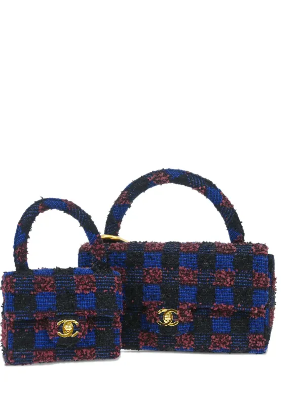 Chanel Pre-owned 1992 Tweed Classic Flap Two-in-one Handbag Set in Blue
