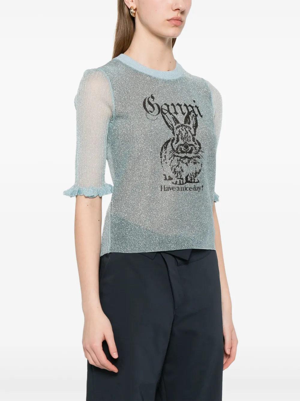 GANNI Top met konijnendetail Blauw