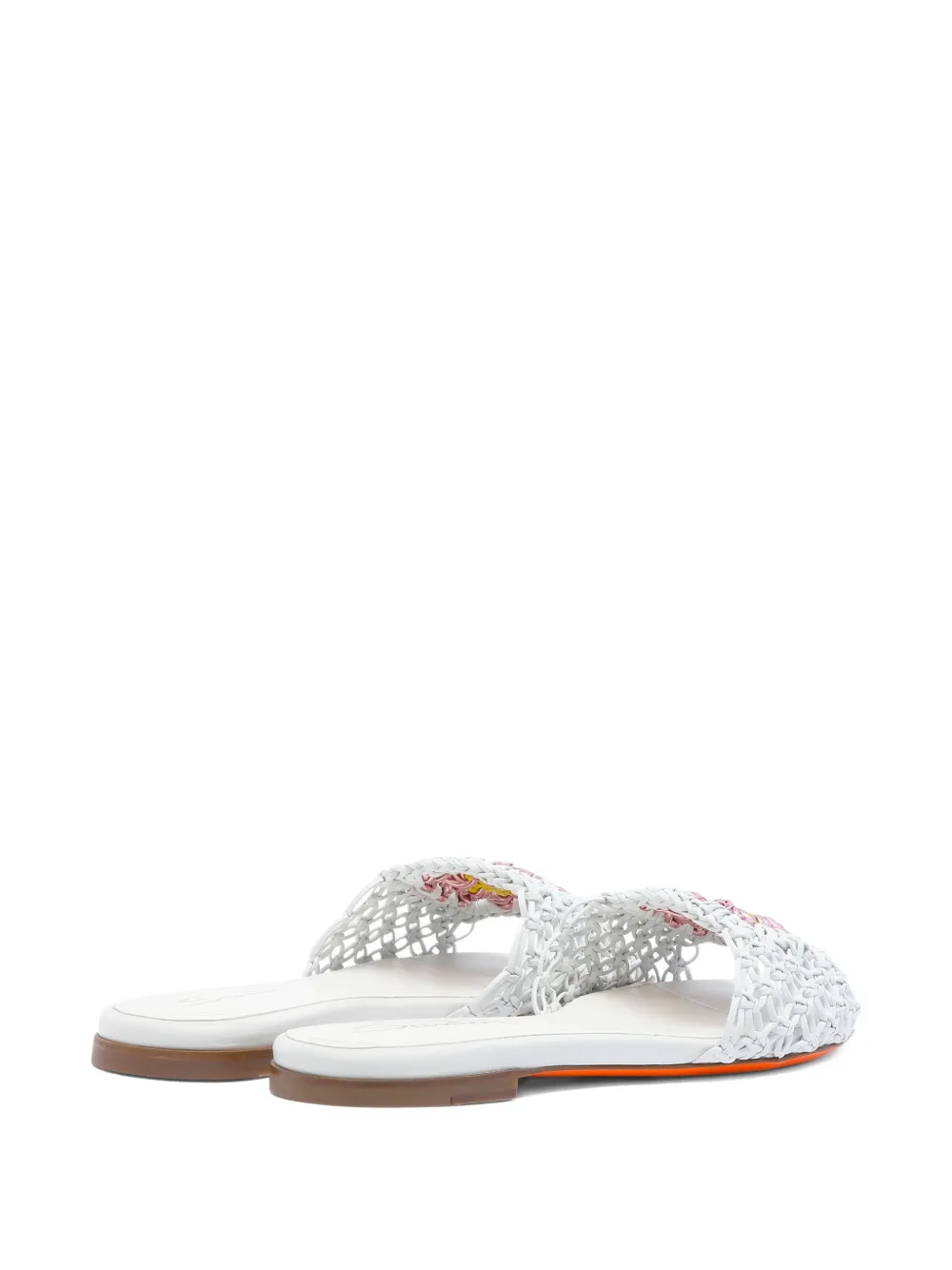Santoni interwoven leather slides White