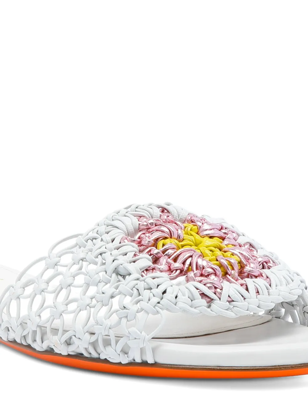 Santoni interwoven leather slides White