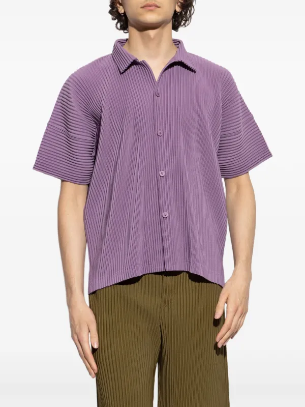 ISSEY MIYAKE PLEATS（T.）紫 型押しシャツ Homme Plissé Issey Miyake Pleated Shirt | Purple | FARFETCH